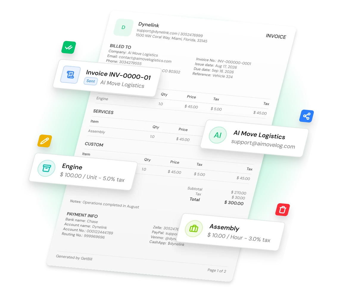 Preview of an invoice created in GetBill